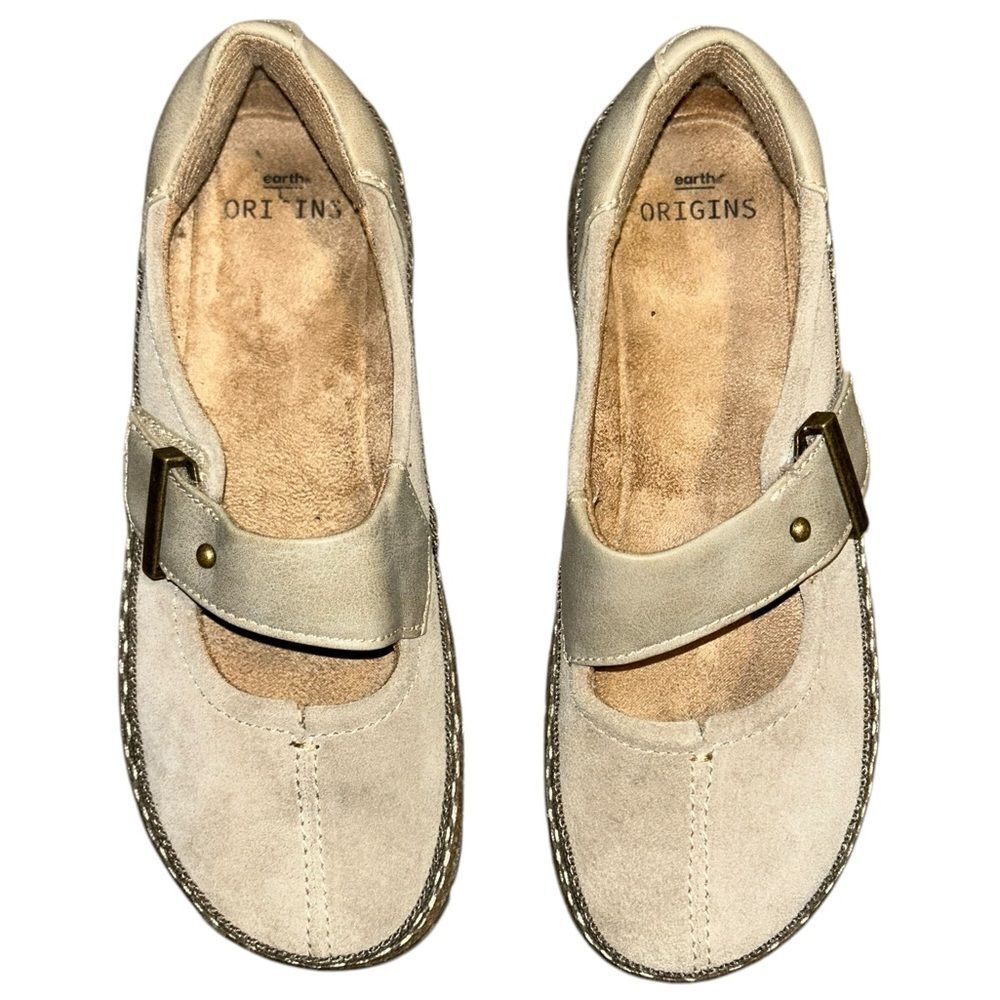 Earth Origins Essential Emme Mary Jane Suede Khaki Belcro Buckle Shoes 6.5 comfy - Picture 8 of 8